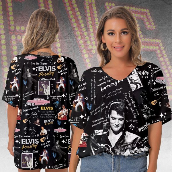 Elvis Presley Bat Sleeves V-Neck Blouse - VANDH 626