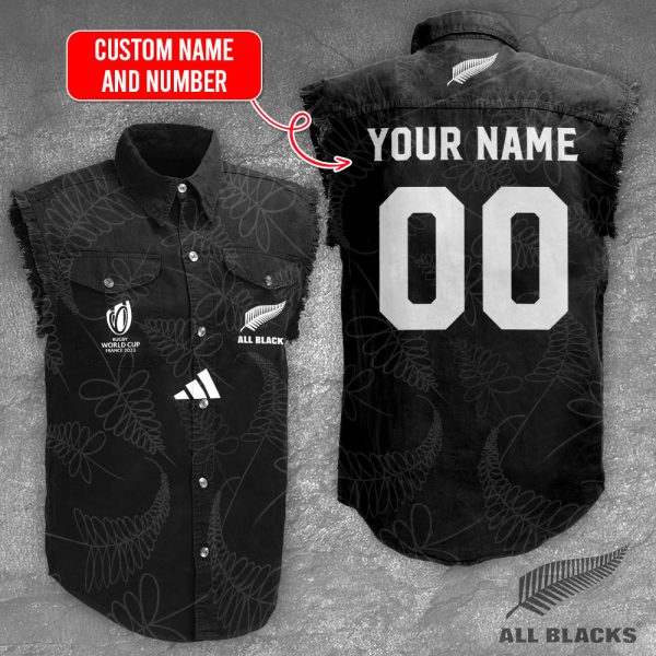 Personalized New Zealand National Rugby Union Team All Blacks 3D Lightweight Sleeveless Denim Shirt - VANDH 1346