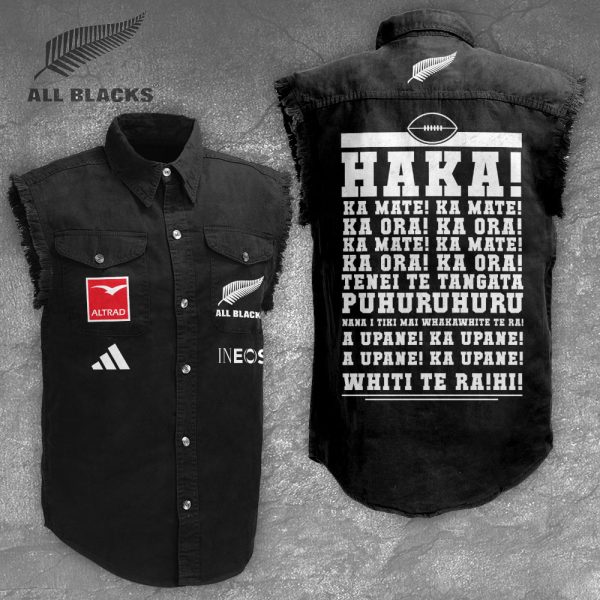 New Zealand National Rugby Union Team All Blacks 3D Lightweight Sleeveless Denim Shirt - VANDH 1348