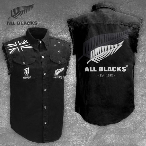 New Zealand National Rugby Union Team All Blacks 3D Lightweight Sleeveless Denim Shirt - VANDH 1349