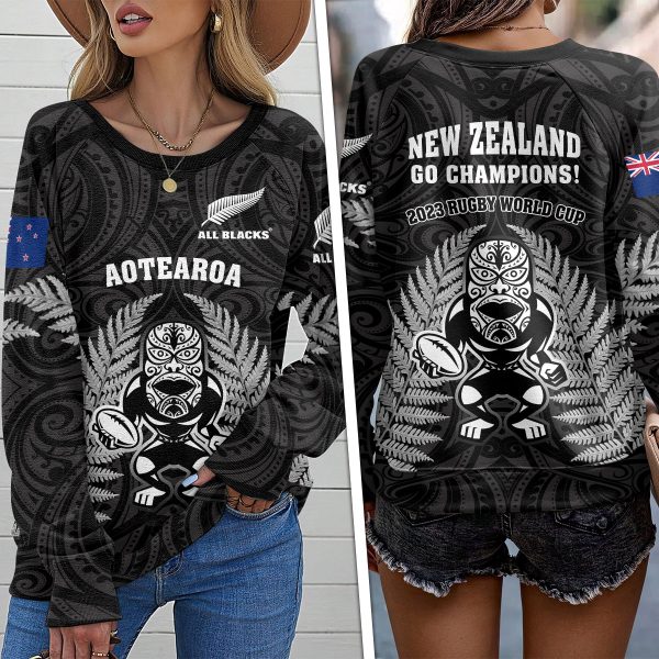 New Zealand National Rugby Union Team All Blacks Round Neck Raglan Sleeve Sweatshirt – VANDH 1401