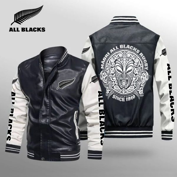 New Zealand National Rugby Union Team All Blacks Leather Baseball Jacket - TANTN 2854