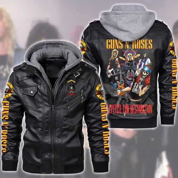 Guns N' Roses 2D Hooded Leather Coat - TANTN 3287