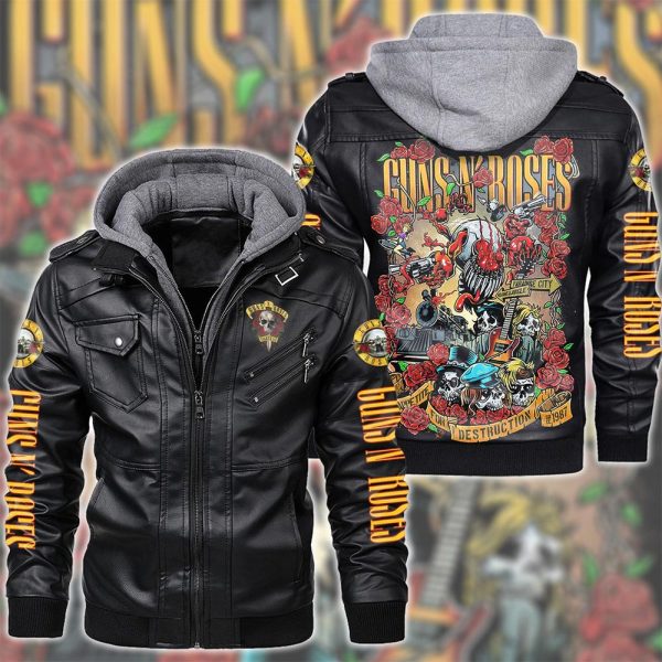 Guns N' Roses 2D Hooded Leather Coat - TANTN 3288