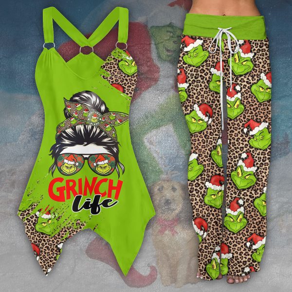 Grinch Racing Tank Top With Irregular Hem And High-Waisted Trousers Set - VANDH 1599