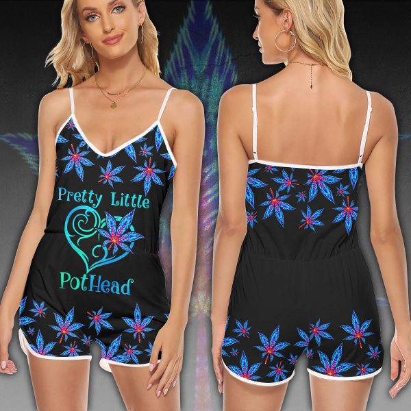 Weed 3D V-neck Cami Romper - VANDH 1655