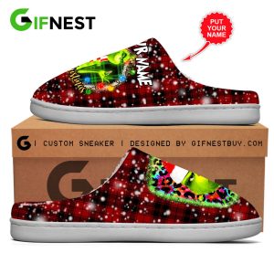 Personalized Grinch Custom Home Fleece Slippers - VANDH 1856