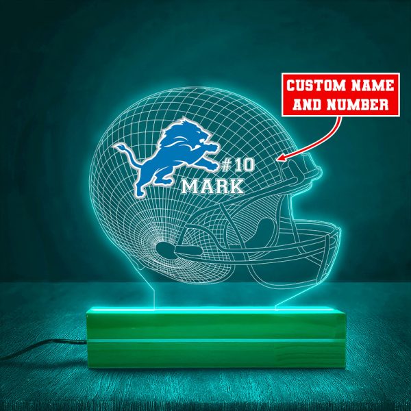 Personalized Detroit Lions Led Light with Wooden Base (7 Colors) - VANDH 2325