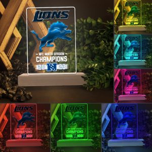 Detroit Lions Led Light with Wooden Base (7 Colors) - HOATT 4239