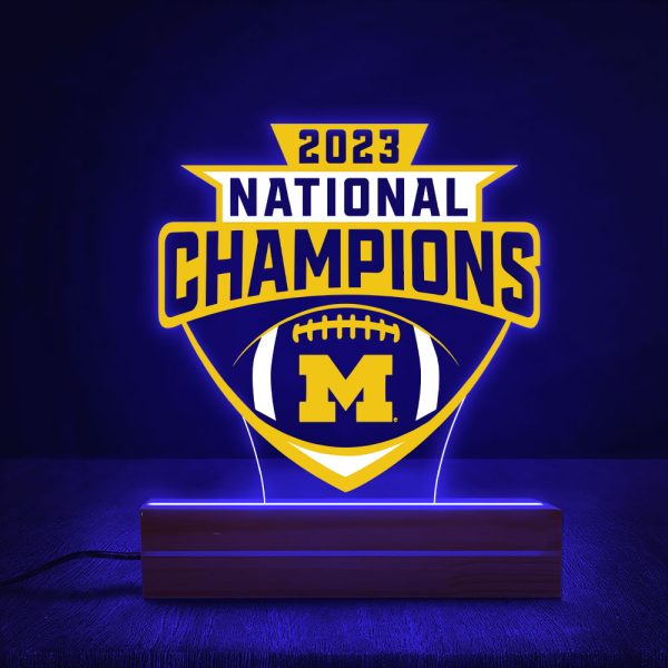 Michigan Wolverines Football Led Light with Wooden Base (7 Colors) - MAITM 5585