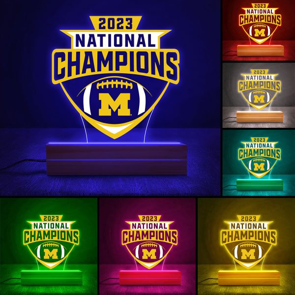 Michigan Wolverines Football Led Light with Wooden Base (7 Colors) - MAITM 5585