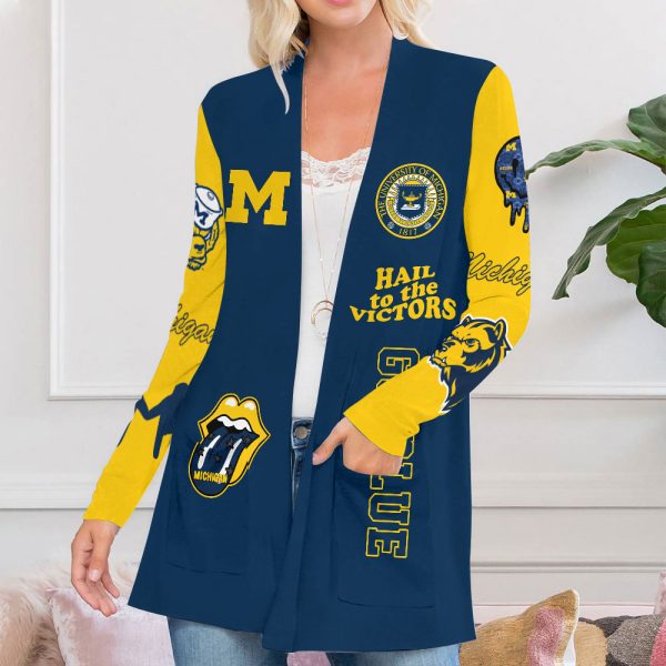 Michigan Wolverines Football Women's Patch Pocket Cardigan - VANDH 2274