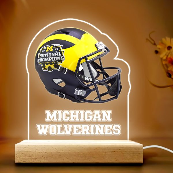 Michigan Wolverines Football Led Light with Wooden Base (7 Colors) - TANTN 4154