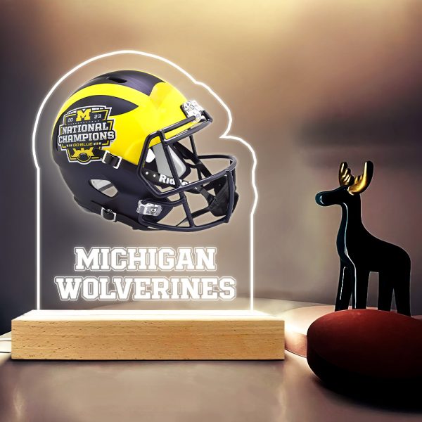 Michigan Wolverines Football Led Light with Wooden Base (7 Colors) - TANTN 4154