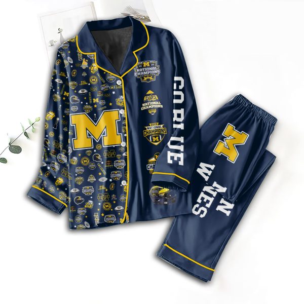 Michigan Wolverines Football Button Down Pajamas Set – TANTN 4255