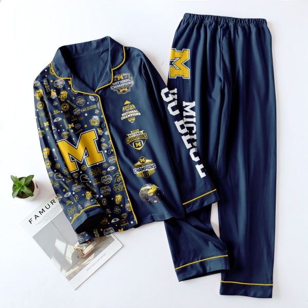 Michigan Wolverines Football Button Down Pajamas Set – TANTN 4255