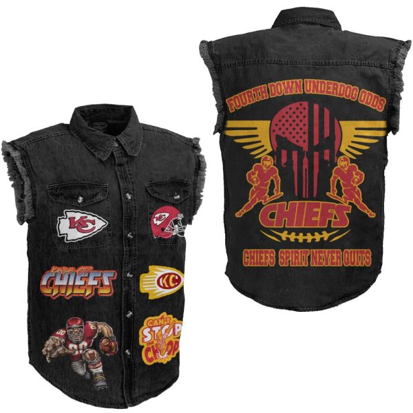 Kansas City Chiefs 3D Lightweight Sleeveless Denim Shirt - ANHNV 3759