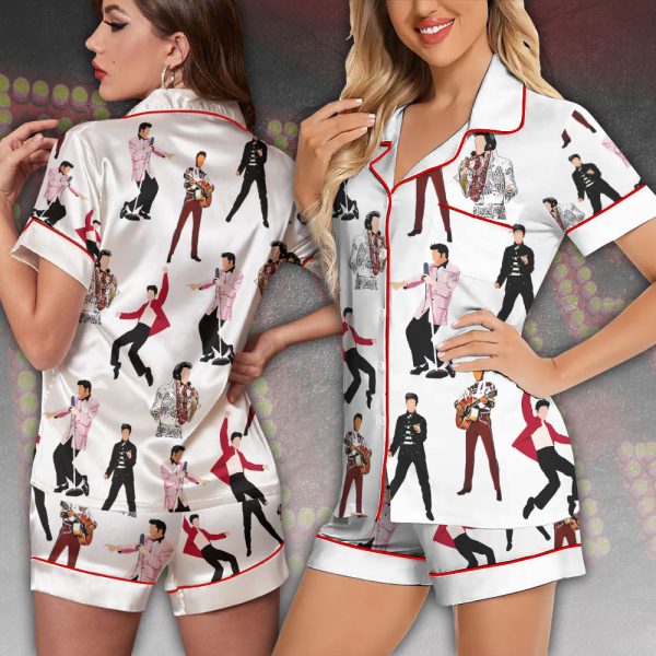 Elvis Presley Imitation Silk Pajama Set With Short Sleeve - VANDH 2406