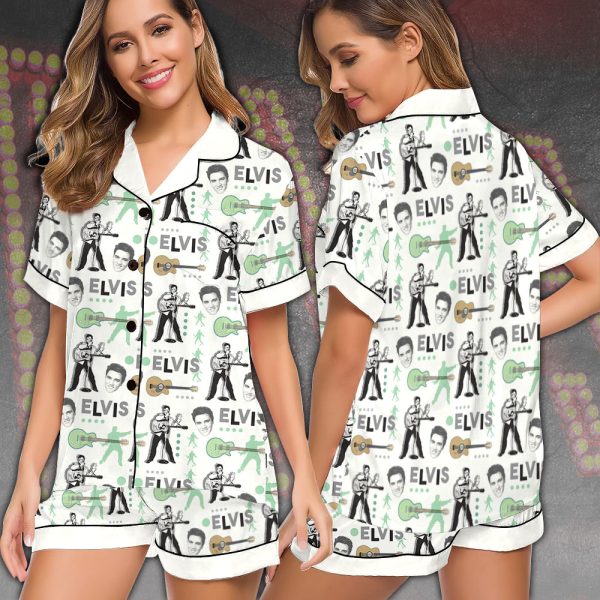 Elvis Presley Imitation Silk Pajama Set With Short Sleeve - VANDH 2493