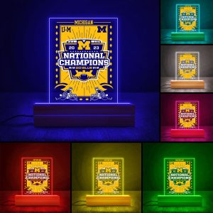 Michigan Wolverines Football Led Light with Wooden Base (7 Colors) - MAITM 5794