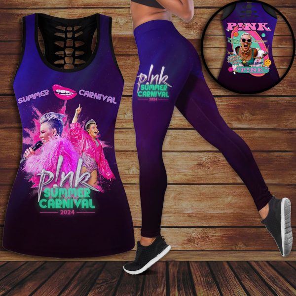 P!nk Hollow Tank Top Leggings - VANDH 2439