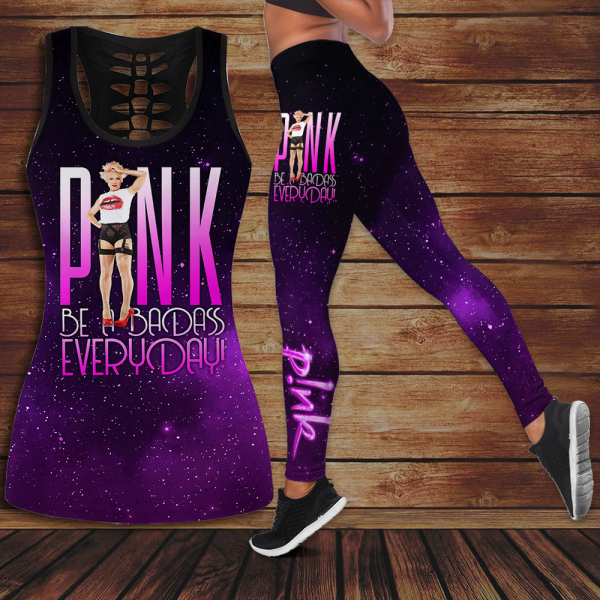 P!nk Hollow Tank Top Leggings - VANDH 2402