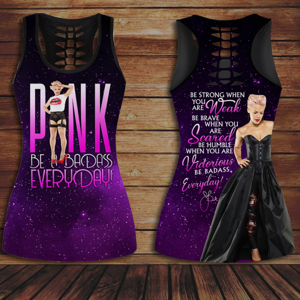 P!nk Hollow Tank Top Leggings - VANDH 2402