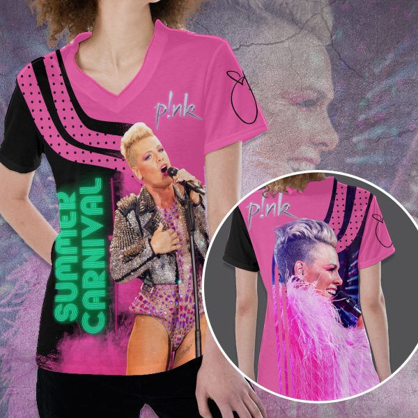 P!nk 3D Women’s V-neck T-Shirt - VANDH 2411