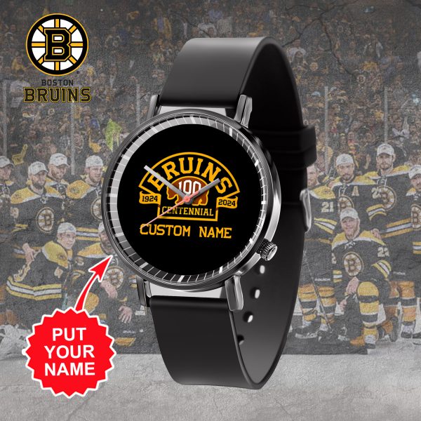 Personalized Boston Bruins Black Leather Watch - TANTN 4778