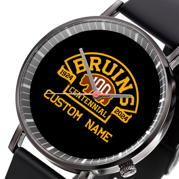 Personalized Boston Bruins Black Leather Watch - TANTN 4778