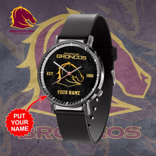 Personalized Brisbane Broncos Black Leather Watch - TANTN 5074