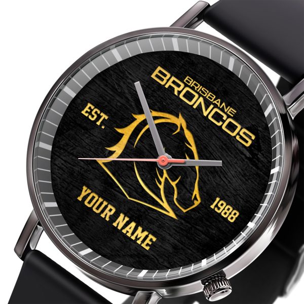 Personalized Brisbane Broncos Black Leather Watch - TANTN 5074