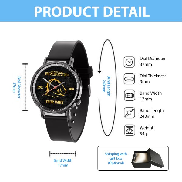 Personalized Brisbane Broncos Black Leather Watch - TANTN 5074