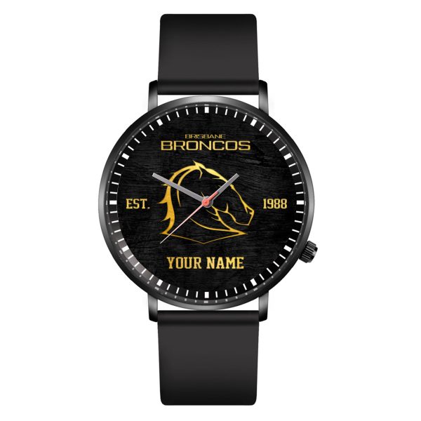 Personalized Brisbane Broncos Black Leather Watch - TANTN 5074