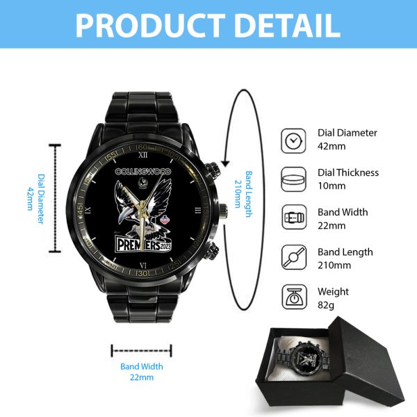 Collingwood FC Black Stainless Steel Watch - TANTN 5563