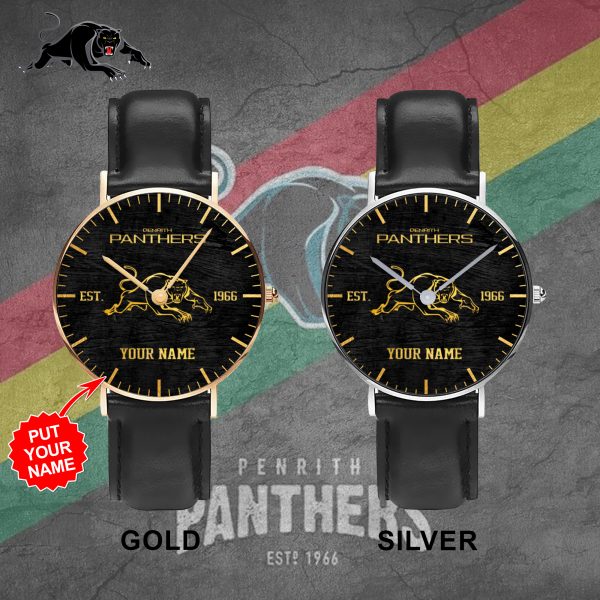 Personalized Penrith Panthers Black Stitched Leather Watch - TANTN 5079