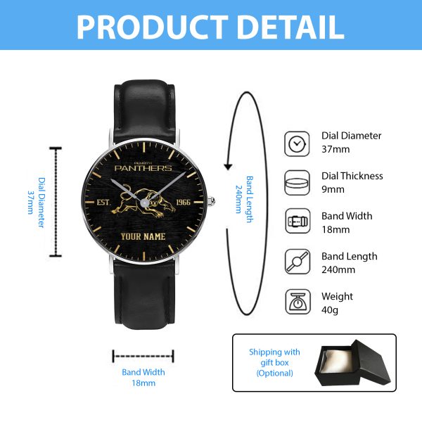 Personalized Penrith Panthers Black Stitched Leather Watch - TANTN 5079