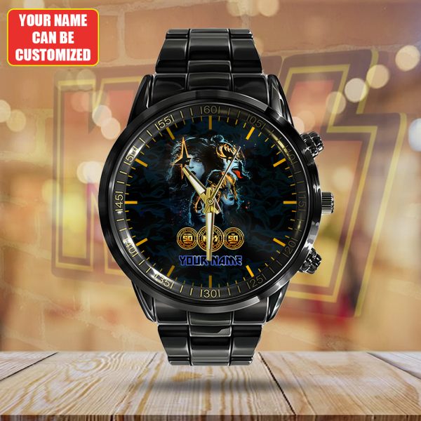 Personalized Kiss Band Black Stainless Steel Watch - HUANNM 4875