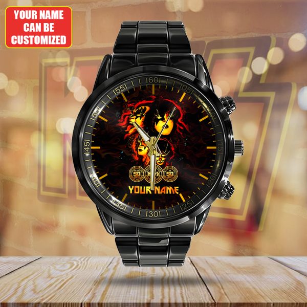 Personalized Kiss Band Black Stainless Steel Watch - HUANNM 4876