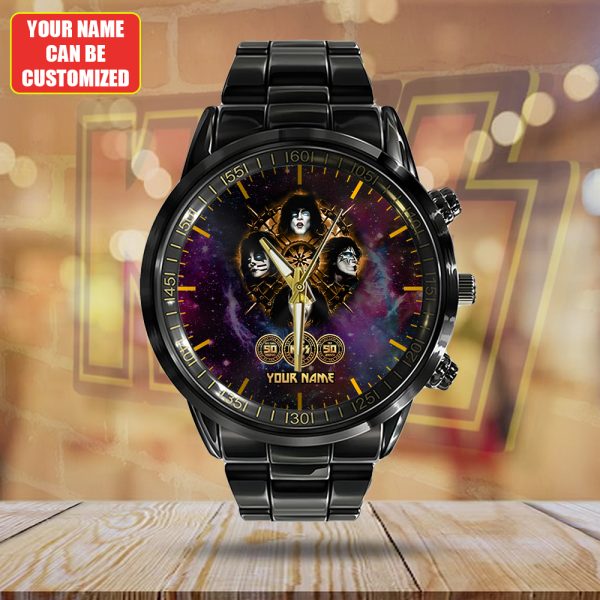 Personalized Kiss Band Black Stainless Steel Watch - HUANNM 4877