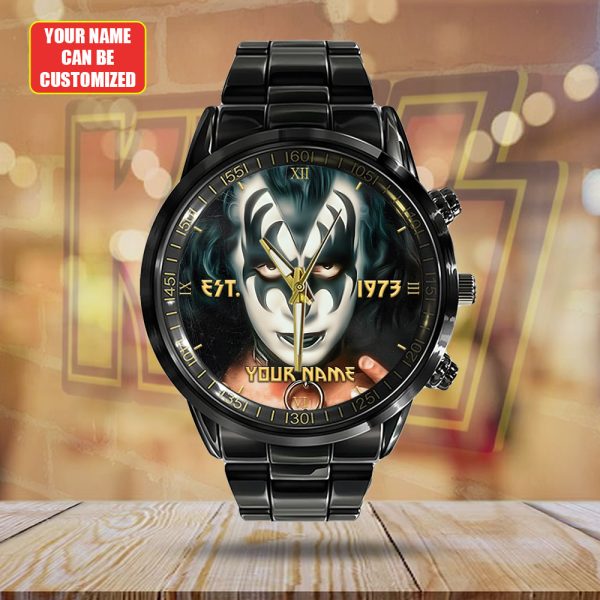 Personalized Kiss Band Black Stainless Steel Watch - HUANNM 4878