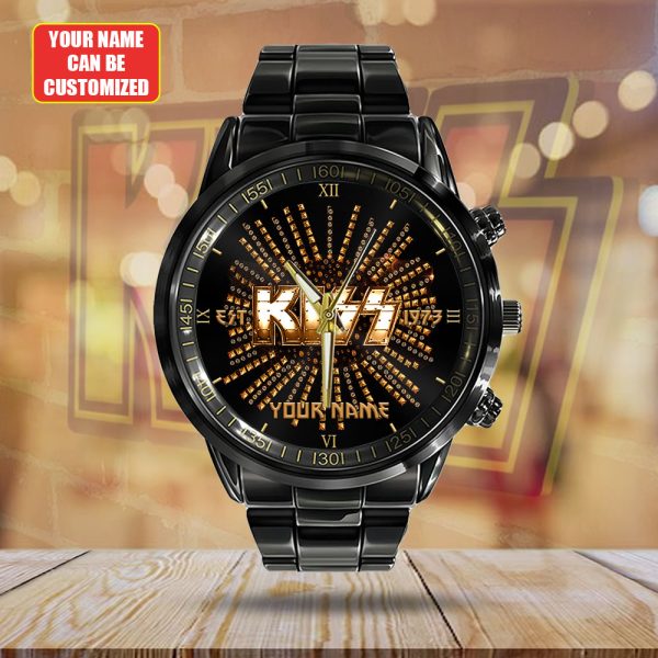 Personalized Kiss Band Black Stainless Steel Watch - HUANNM 4879