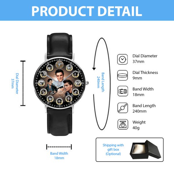 Elvis Presley Black Stitched Leather Watch - MAITM 6303