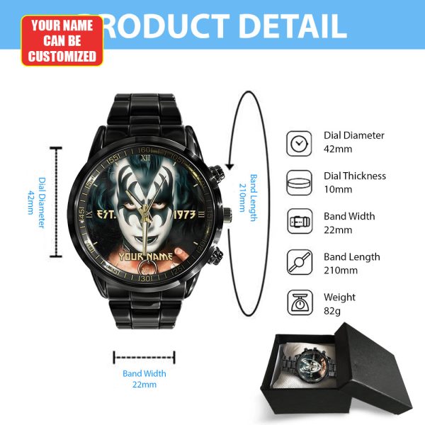 Personalized Kiss Band Black Stainless Steel Watch - HUANNM 4878