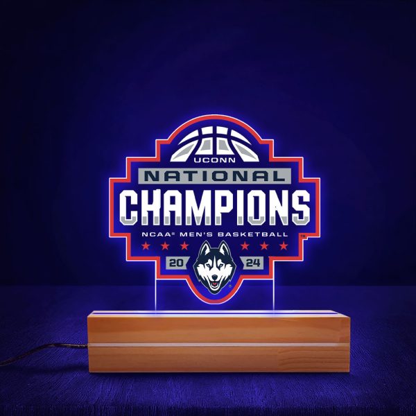 UConn Huskies Men's Basketball Led Light with Wooden Base (7 Colors) - MAITM 6382