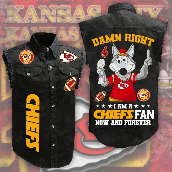 Kansas City Chiefs 3D Lightweight Sleeveless Denim Shirt - HUANNM 4560