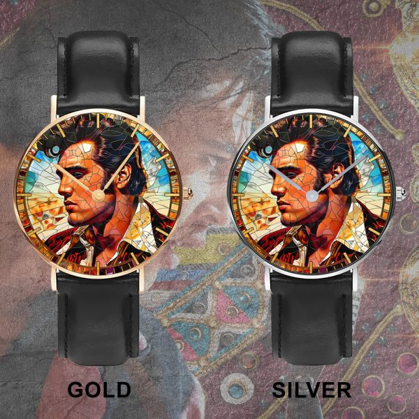 Elvis Presley Black Stitched Leather Watch - TANTN 6027