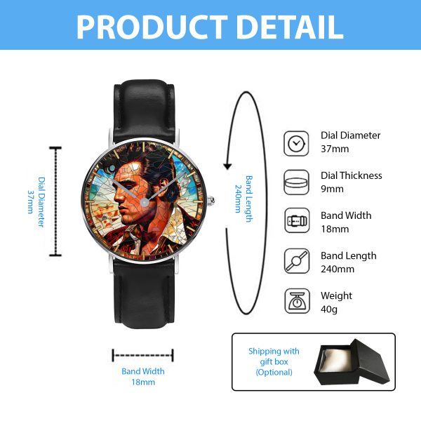 Elvis Presley Black Stitched Leather Watch - TANTN 6027