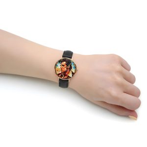 Elvis Presley Black Stitched Leather Watch - TANTN 6027