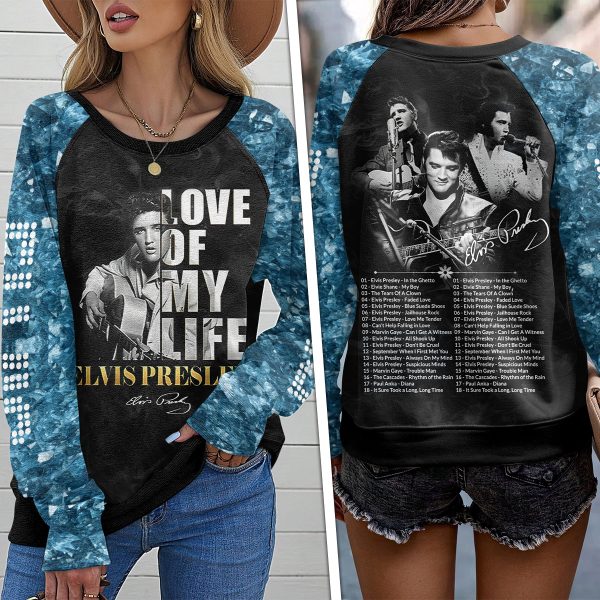 Elvis Presley Round Neck Raglan Sleeve Sweatshirt – HUANNM 4644